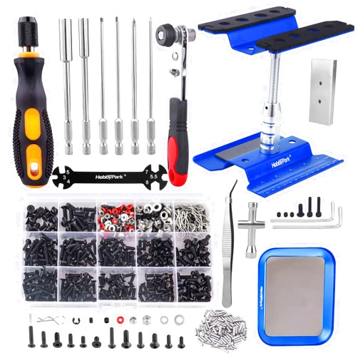 HobbyPark RC Car Work Stand 360 Degree Rotation, 620pcs RC Screw Kit w/Tray & RC Screwdrivers Repair Tool Set for Traxxas Arrma 1/8 1/10 1/12 1/16 RC Crawler Truck Buggy Touring Car