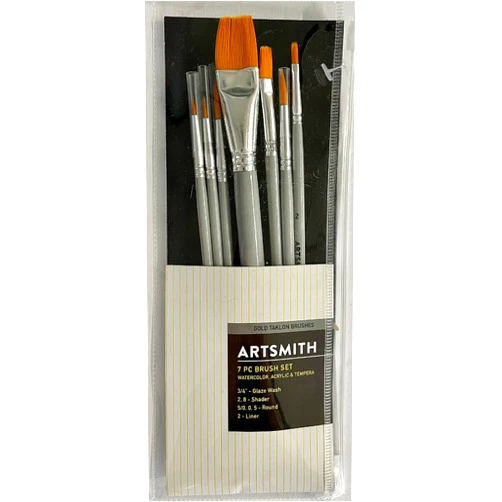 Generic Artsmith 7pc Gold Taklon Brush Set for Acrylics, Watercolor and Tempera 1825-3500