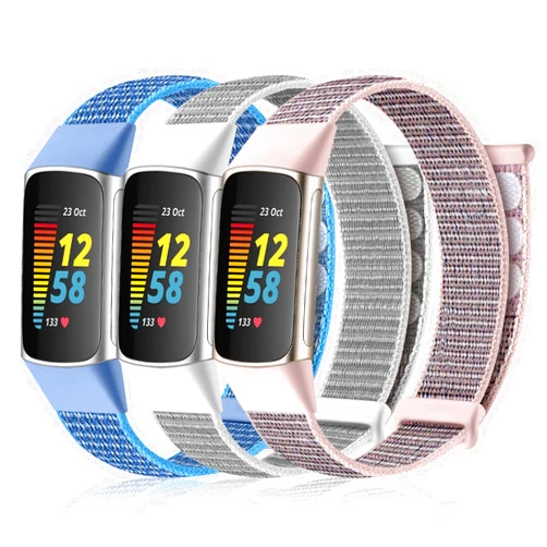Haveda Band Compatible with Fitbit Charge 6/ Charge 5 Bands for Women Men, Replacement Charge 6 Charge 5 Band Nylon Velcro Wristband 3 Pack, Breathable Fabric Sport Strap Fitness Tracker Accessories
