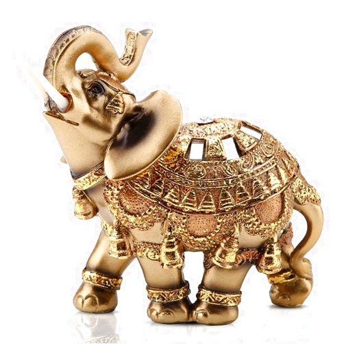Ejoyous Golden Elephant Statue 5.5 Lucky Feng Shui, Thai Elephant With Trunk Upwards Collectible Figurine Sculpture Decoration, Wealth Lucky Home Office Decor Gift