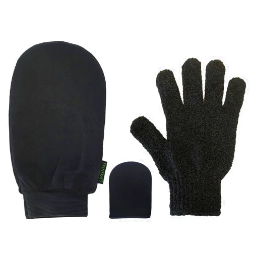 Skinerals Self Tanner Mitt Set, Ultra Soft Double-Sided Application Tanner, Exfoliating Glove and Face Mitt for the Most Even Tan, Tanning Mitt Applicator for Back and Body, Washable, 3 ct