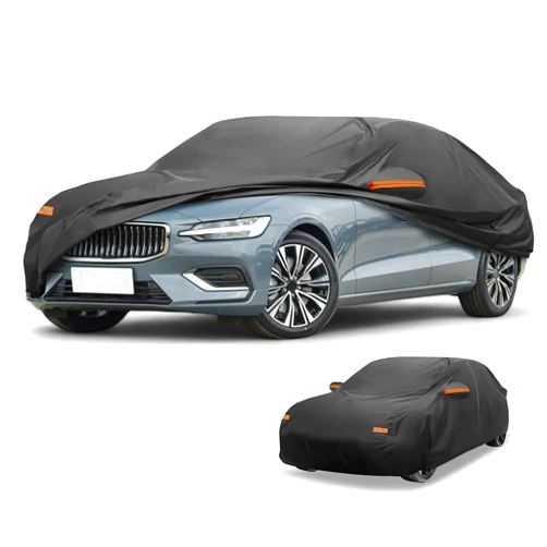 Partuto Car Cover Waterproof All Weather Sun Rain Protection Full Exterior Cover for Volvo S60 Sedan 190T-PU Black with Left Side Zippers