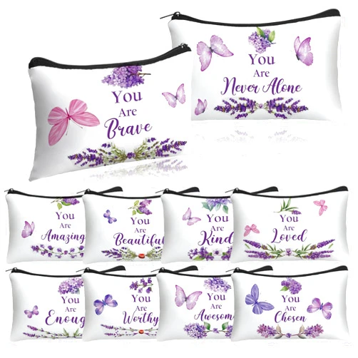 Shinylin 10 Pcs Valentine Day Christian Gifts for Women Faith Religious Makeup Bag Inspirational Christian Gifts Bible Verse Scripture Toiletry Bag Canvas Pouch for Galentine Mom Women (You Are Brave)