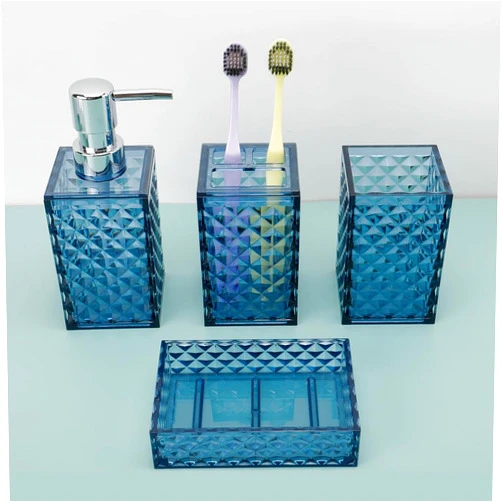 Stcyutdaa Blue Bathroom Accessories Set 4PCS, Multifunction Vanity Countertop Plastic Accessory Kit, Toothbrush Holder, Toothbrush Cup,Including Soap Dispenser, Soap Dish for Housewarming Gift (Blue)