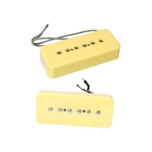 LAMSAM P90 Pickup Set, Single Coil Neck Bridge PUP Loaded Alnico 5 Bar Magnets, High Output Single-coil P/U for 6 String Electric Guitar with P90-sized Pickup-up Configuration, Cream