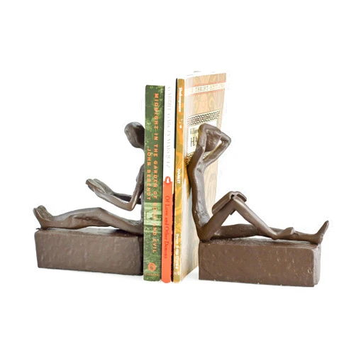 Danya B. Man and Woman Reading Metal Bookend Set, Decorative Book Shelf Décor for Home or Office, Gift for Avid Reader, Book Enthusiast for Housewarming, Birthday or Holiday