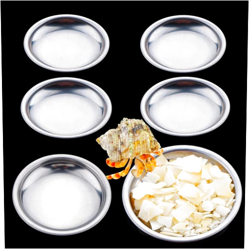 DQITJ 6 Pcs Hermit Crab Food and Water Bowl, Tiny Stainless Steel Feeding Dish for Hermit Crab Cricket Snail Insect
