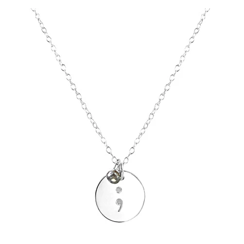 Rebecca Anne Handmade Handmade Semicolon Gemstone Charm Necklace - Suicide Prevention Awareness, Memorial Jewelry - Gift, Present for Survivor, Her, Woman, Girl, Teenager, Daughter