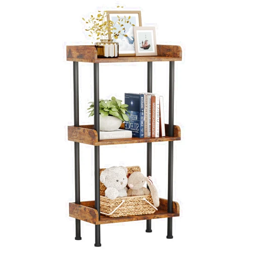 Hosfais Bookshelf Small Book Shelf: 3-Tier Wood Bookcase Industrial Bookshelf Metal Standing Book Shelves Display Book Rack for Living Room Bedroom Home Office (Rustic Brown)