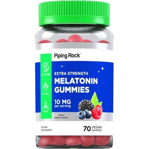 Piping Rock Melatonin Gummies 10mg | 70 Vegan Adult Gummies | Berry Flavor | Non-GMO, Gluten Free