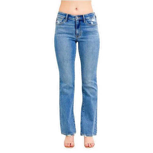 Judy Blue Women's Mid-Rise Vintage Wash Destroyed Hem Bootcut Jeans