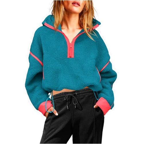 Yanekop Womens 1/2 Zip Up Sherpa Pullover Fuzzy Fleece Sweatshirt Fluffy Lapel Outerwear with Pockets