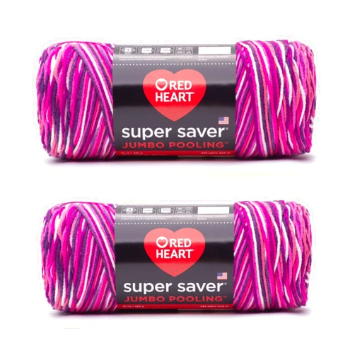 Red Heart Super Saver Jumbo Berry Pooling Yarn - 2 Pack of 10oz/283g - Acrylic - 4 Medium (Worsted) - 482 Yards - Knitting/Crochet