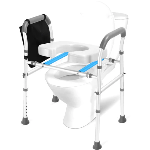 Tocebe Toilet Seat Risers for Seniors, 4 Reinforced Bars Raised Toilet Seat with Handles, 500lbs Capacity, 8 Adjustable Heights Toilet Seat Riser for Seniors/Handicap/Disabled, Fits All Toilets