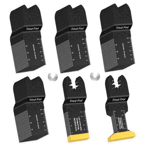 Trivd Frol 50PCS Oscillating Saw Blades, Professional Universal Titanium Multitool Blades for Wood Plastics Metal, Quick Release Multi Tool Blades Kits Fit Dewalt Ryobi Milwaukee Rockwell Fein