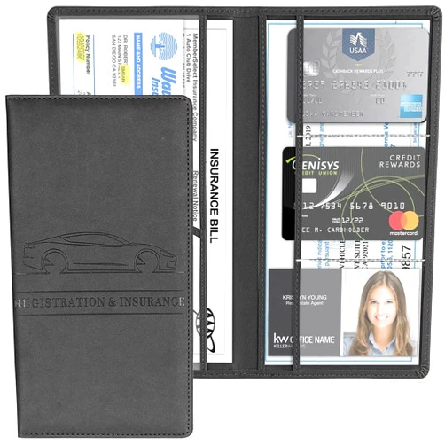 XINLIYA Car Registration and Insurance Card Holder, PU Glove Box Essential Documents Paperwork Driver License Organizer for Car, Wallet Case Auto Vehicle Truck Accessories (Black)