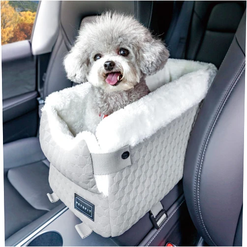 PETSFIT Dog Car Seats for Small Dogs with Safe Protection Hooks, Small Dog Car Seat with Upgraded Safety Tethers, Washable Cushion, Center Console Dog Car Seat (Light Grey)