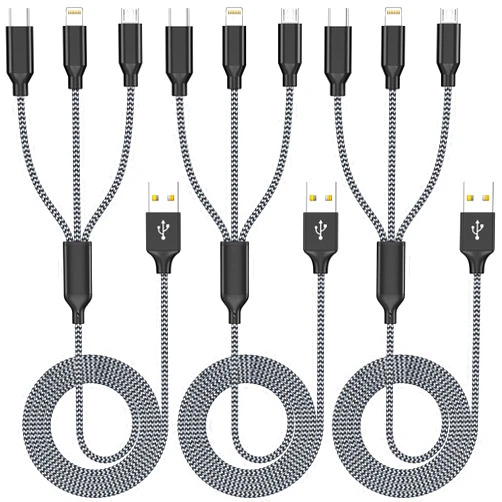 Xnewcable Multi Charging Cable 3Pack 4FT Multiple Charger Cable Rapid Nylon Braided Cord USB Charging Cable 3 in 1 Multi iPhone Charger Cord with Type C Micro Lightning USB for Cell Phones