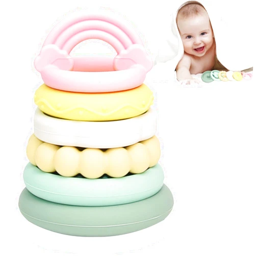 Kizadee Stacks of Circles Stacking Ring, Stacking Rings Baby Toy, Toddler Montessori Sensory Soft Rings Stacker, Soft Baby Chew Toys for Sucking Needs, Suitable for Babies of Any Age