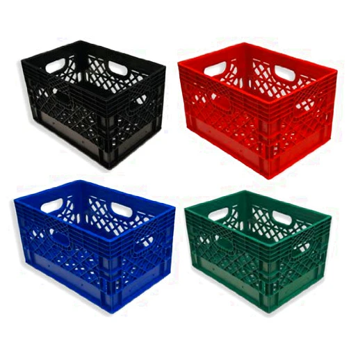 EDUCATES 24qt 4 Pack HDPE Plastic Black, Blue, Red, & Green Milk Crates