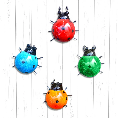 CREPRO Metal Garden Wall Art Decor Set of 4 Cute Ladybugs Outdoor Wall Sculptures Metal Ladybug Outdoor Decorations for Patio