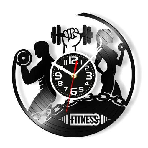 Geek Alerts Fitness Vinyl Record Wall Clock,for Gym Decor Bodybuilding Sport Body Health Handmade Sports Dumbbell Silent Non Ticking Wall Clock,12 Inch Handicraft Art Retro Album Timepieces