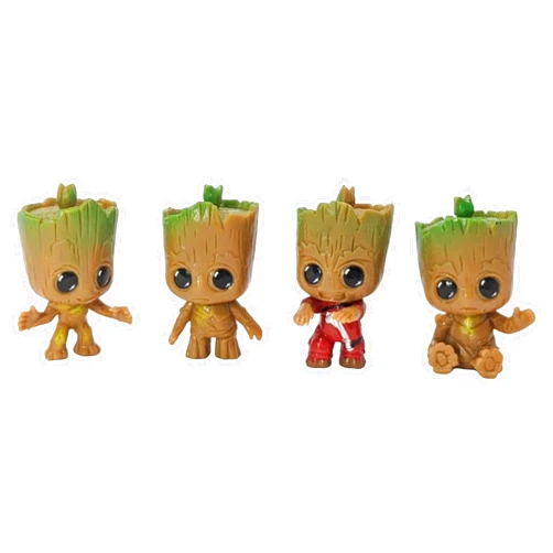 Generic 4pcs/Set Miniature Fairy Garden Sitting Groot Figurine - Resin Statue for Home, Car Decor & Cake Topper, Cute Collectible Figures - 1.75” Tall, Brown, N244PCS