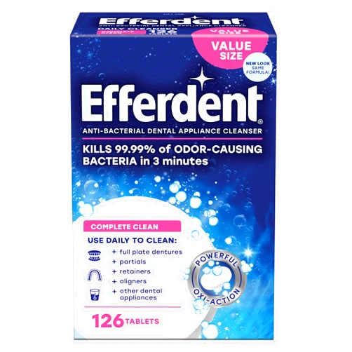 Efferdent Retainer Cleaning Tablets, Denture Cleanser Tablets for Dental Appliances, Complete Clean, 126 Tablets