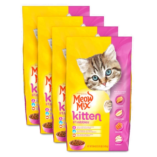 Meow Mix Kitten Li'L Nibbles Dry Cat Food, 3.15 Pound Bag (Pack of 4)