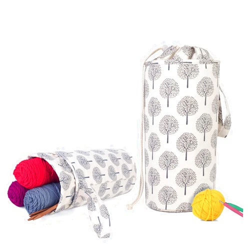 Luxja Yarn Storage Bag, Portable Knitting Bag for Yarn Skeins, Crochet Hooks, Knitting Needles (up to 14 Inches) and Other Small Accessories (Large/Trees)