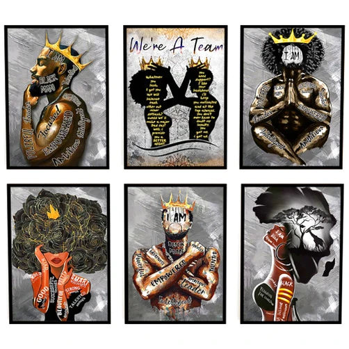 Donahue Art 9 Piece African American Wall Art Black King and Queen Room Wall Decor Black People Man Woman Girl Couple Canvas Posters Prints Pictures Paintings for Living Room Bedroom Bathroom Home Decorations