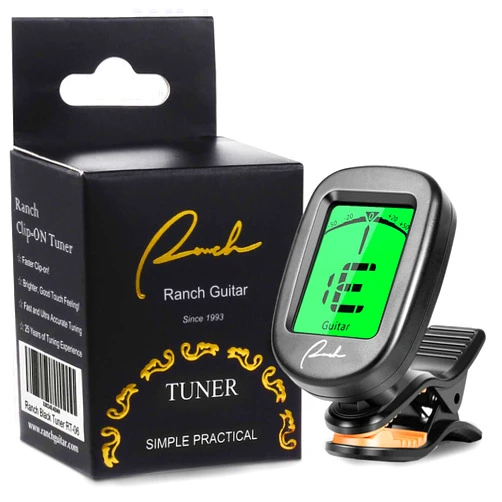 Ranch Guitar Tuner Clip On for Acoustic/Electric Guitar, Ukulele, Violin, Bass, Banjo and Chromatic Tuning Modes - Classical Black