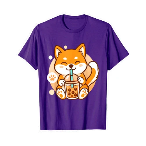 Kawaii Anime Shirts Cute Shiba Inu Dog Bubble Boba Tea Anime Kawaii Neko Gift T-Shirt