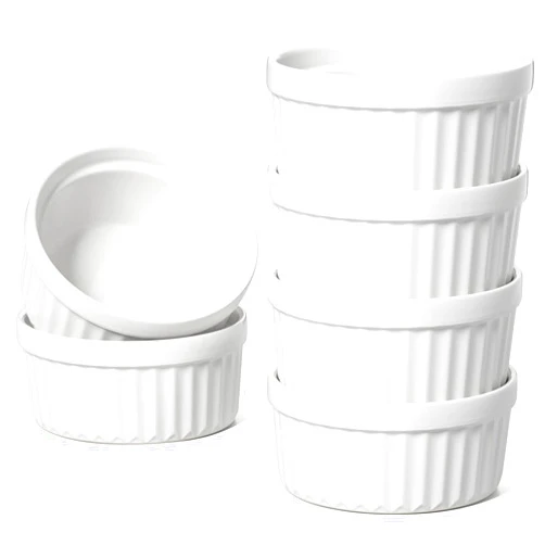 LE TAUCI Ramekins 4 OZ Oven Safe, Creme Brulee Ramekins, Pudding Custard Cups Souffle Ramiken, Dipping Sauce Dishes, Ceramic Ramekin Bowls Set of 6, White