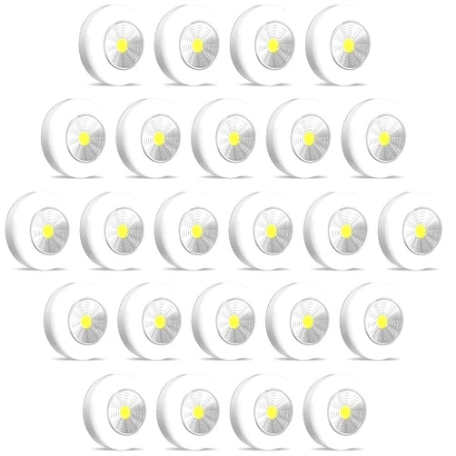 Macarrie 24 Pieces LED Puck Lights Wireless Under Cabinet Lighting 60 Lumens Portable Push Battery Operated Lights Mini Touch Closet Lights Stick on Lights DIY Tap Lights for Counter Wall, White Light