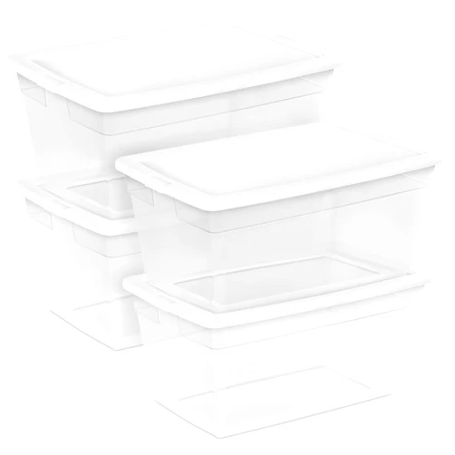 Sterilite 4-Pack Storage Box, Stackable Clear Plastic Bins with Snap-On Lids, 90 Quart