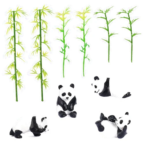 VIOCIWUO Artificial Panda Bamboo Figures 10Pcs, Cute Micro Landscape Panda Model Ornament Animal Bamboo for DIY Keychain Pendant Cake Toppers Birthday Party Decorations Supplies