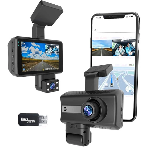 Amdglzy Dash Camera 2 Channel Car Camera 360° Front Interior Dash Camera FHD DVR 3