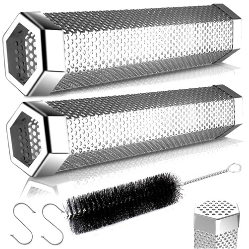 LANNEY Smoke Tube for Pellet Smoker 2 Pack, 12'' Smoker Tube for Pellet Grill - Hot or Cold Smoker Accessories for Electric Gas Charcoal Grilling, Stainless Steel Portable Barbecue Smoking Tube