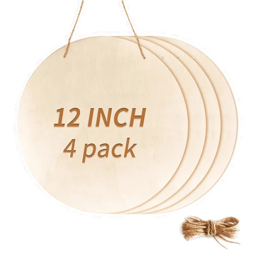 YUOILHY 4Pcs 12 Inch Unfinished Wood Circles for Crafts, Wood Rounds Plaques for Cricut Crafts, Round Wooden Discs for DIY Crafts, Door Hanger Sign, Painting, Wood Burning, Christmas Home Decor