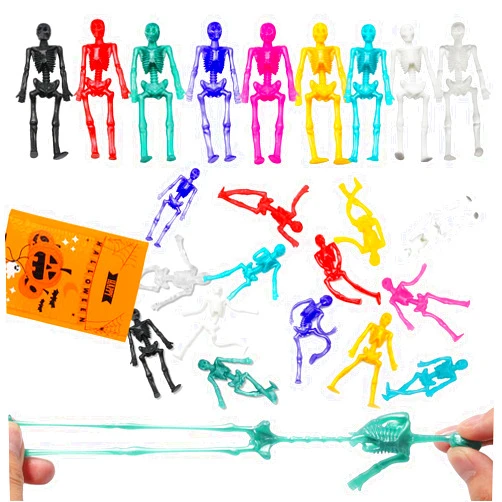 JOICEE 24PCS Halloween Stretchy Skeleton Toys, Assorted Color Stretchy Skull squishy Toys for Party Favors, Happy Halloween Goody Bag Fillers, Halloween Sticky Toys for Kids, Boys & Girls