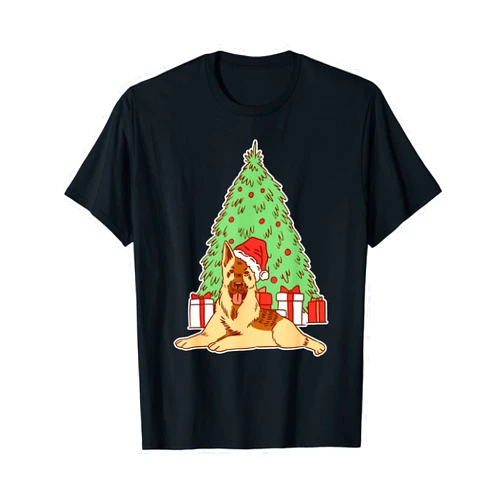 Witzige ugly Dabbing Halloween Christmas Designs German Shepherd Dog with Christmas Tree and Gifts T-Shirt
