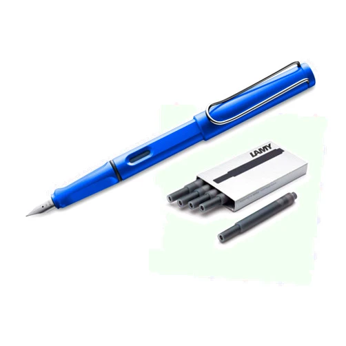 Lamy Safari Fountain Pen (14F) Sky Blue + 5 Black Ink Cartridges (O158944)
