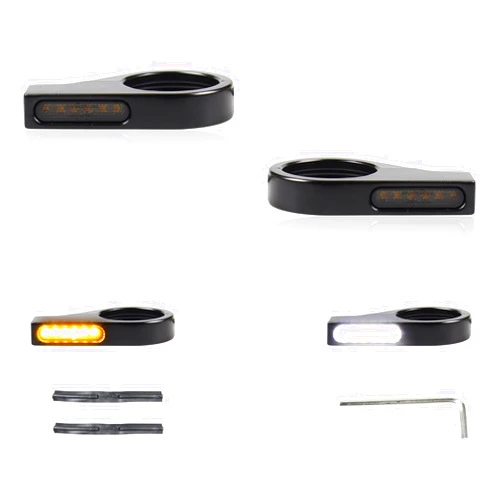 FACAILAHA Motorcycle Front Fork LED Turn Signals Universal Sequential Switchback Running Lights 12V Amber Blinkers W/Mounting Bracket fit Honda Harley Yamaha Suzuki Kawasaki