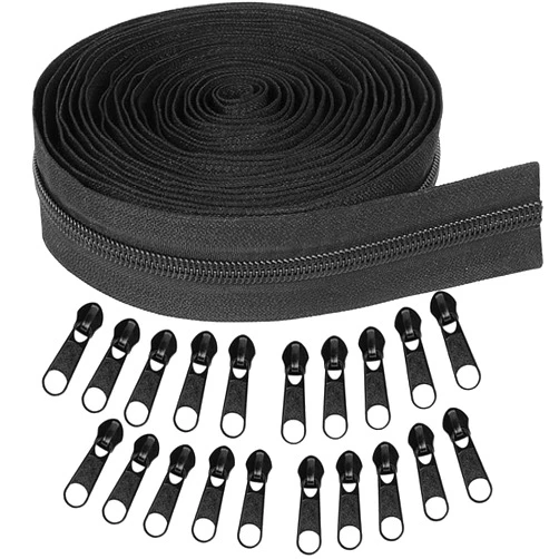 YIEN-SmallBB Metallic Nylon Coil Zippers #5 10 Yards Sewing Zippers Bulk DIY Zipper by The Yard Bulk with 20PCS Zipper Slider for DIY Sewing (Black)