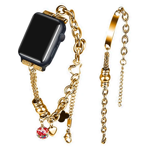 VIIVY VIYIV Bling Bands Compatible with Apple Watch Band 38mm 40mm 41mm 42mm 44mm 45mm 49mm Ultra Iwatch SE Series 8/7/6/5/4/3/2/1, Women's Rhinestone Charms Strap Double Tour Chain Bracelet Wristband Stainless Steel