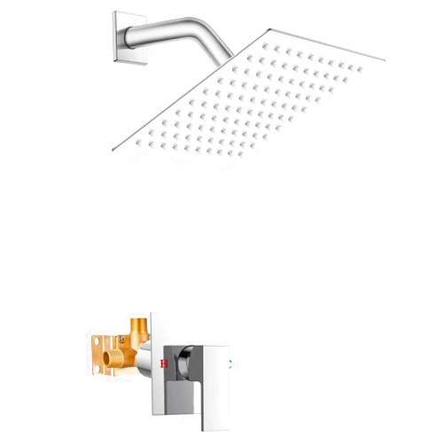 Airuida Shower Faucet Set Bathroom Rain Shower System SUS304 Stainless Steel Single Handle With Male Threads Rough-in Valve Shower Trim Kit 8 Inch Wall Mount Shower Head Chrome Polish