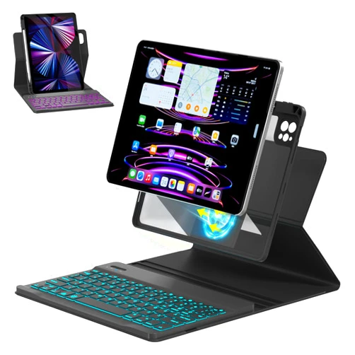 OPAKIT Magnetic Keyboard Case for iPad Air-5th Air-4th Generation 10.9 inch Pro 11 1st/2nd/3rd/4th, 7 Color Backlight BT Keyboard Folio with Pencil Holder, Black