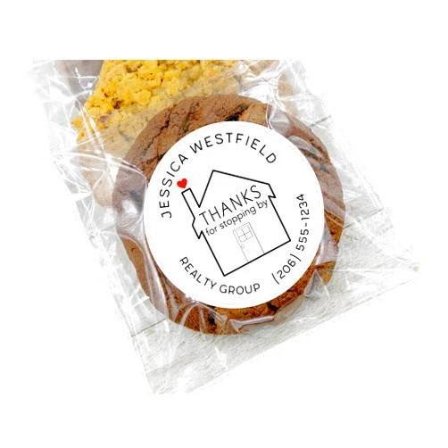 Clementine Wedding & Party Real Estate Marketing Labels - Personalized Open House Gift Stickers for Snacks, Cookies, Chips, Water Bottles