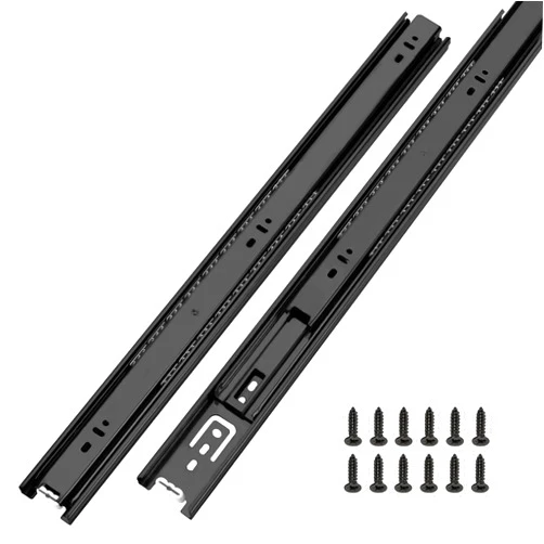 LONTAN 14 Inch Ball Bearing Drawer Slides 1 Pair Side Mount Drawer Slides-Tool Box Dresser Drawer Slider Black Heavy Duty Kitchen Cabinet Drawer Rails 100LB Capacity Drawer Runners
